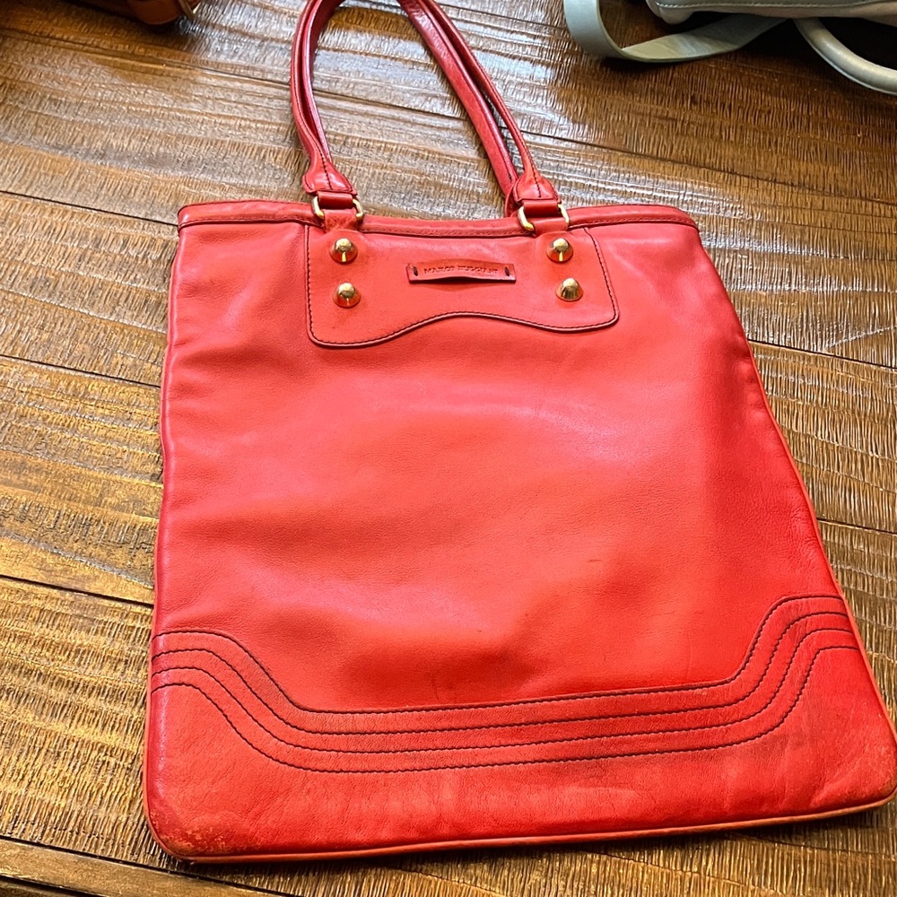 Marco Buggiani Red Leather Flat Handbag Purse Holiday Christmas